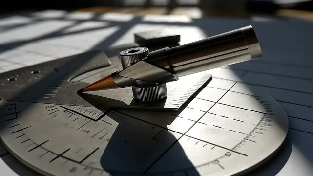 Precision tools on a drafting table with sunlight