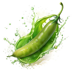Fresh Green Pea Pod Splashing in a Burst of Juice Healthy Vegetarian Food Image
