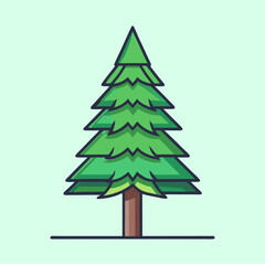 Minimalist cartoon green pine tree on light green background illustration