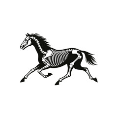 Dynamic Silhouette Vector Illustration of a Running Horse Skeleton