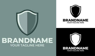 Minimal shield logo design template for security company tech startup or privacy protection brand