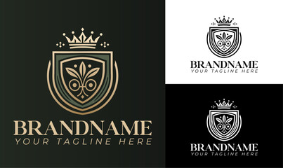 Elegant floral crest logo design template for luxury brand boutique hotel or royal identity