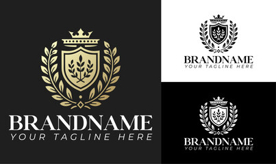Luxury crest shield logo design template for premium brand royal identity or vintage business emblem