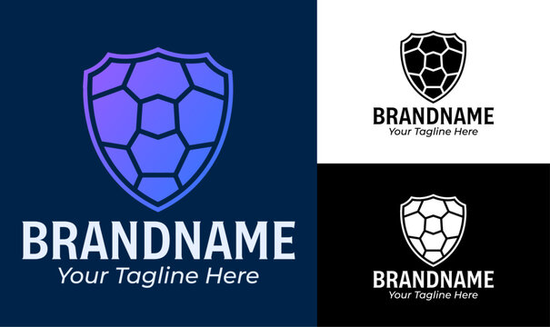 Geometric shell shield logo design template for tech brand security company or blockchain business