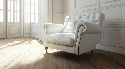 Elegant white armchair in a sunlit room