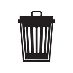 Trash Can Silhouette Vector Illustration, Solid White Background.