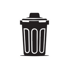 Trash Can Silhouette Vector Illustration, Solid White Background.