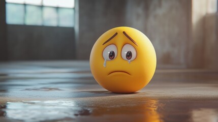 Sad emoji on a wet floor