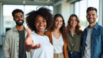 Head shot portrait smiling African American businesswoman offering handshake, standing with extended hand in modern office, friendly hr manager or team leader greeting or welcoming new worker