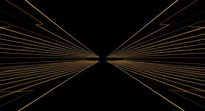 Perspective of Parallel Golden Lines on Black Background