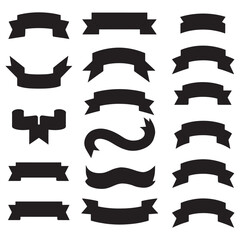 Ribbon black silhouette icons vector set