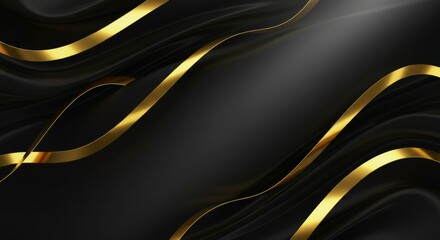 Abstract Black and Gold Ribbon Design