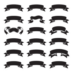 Ribbon black silhouette icons vector set