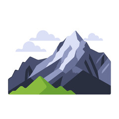 Majestic Mountain Landscape Vector Graphic_Snowy Peaks_Green Hills_Cloudy Sky_Adventure and Nature Illustration_Outdoor Scene Design_Mountain Scenery Artwork