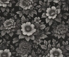 Delicate charcoal floral wallpaper; seamless vintage pattern , wall, pattern