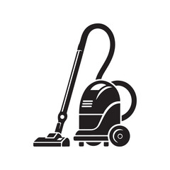 Vacuum Cleaner Silhouette Vector Illustration, Solid White Background.