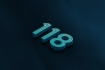 Blue Isometric layer 3d text effect of number 118 on blue background.