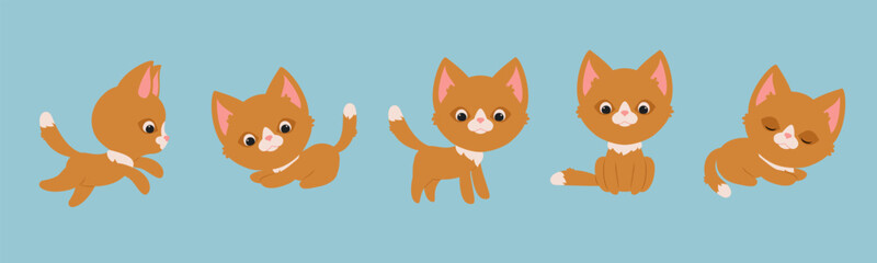 Cute cartoon kittens. Cats vector illustration. Playful kittens in different poses.