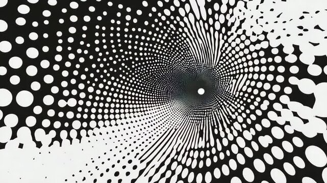 binary code tunnel, black and white dots, hole, wave