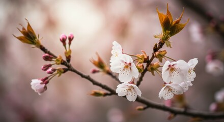 Obraz premium Cherry Blossom Blooming on Branch Springtime