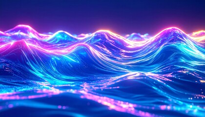 Abstract Neon Wave Background With Luminous Particles