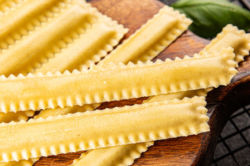 Parpadelle stuffing mushrooms pasta dish vegetables fresh delicious gourmet food background on...