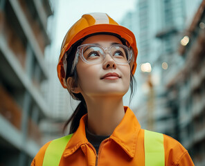 Confident Chinese engineer thinking about new construction.