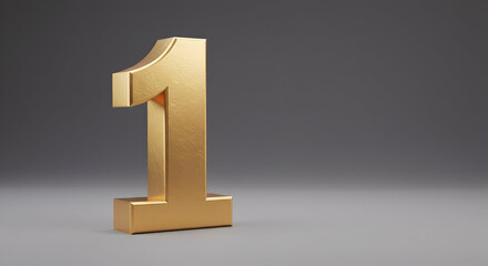 Gleaming Gold Number One Symbol on a Soft Gray Background