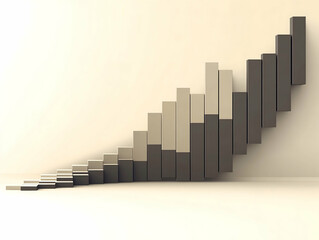 Fototapeta premium A graphic representation of a rising bar chart, showing a mix of light and dark blocks, suggesting progress or growth