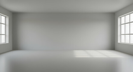 Fototapeta premium Minimalist Empty Room with Bright Windows and Neutral Color Palette