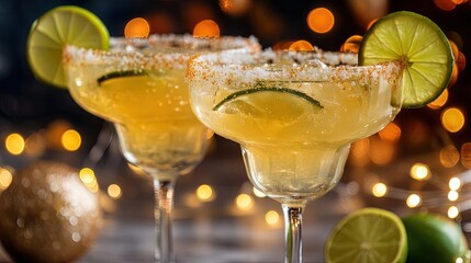 Close-Up of Margarita Glasses Clinking in a Festive Cinco de Mayo Toast with Lime and Salt Rim