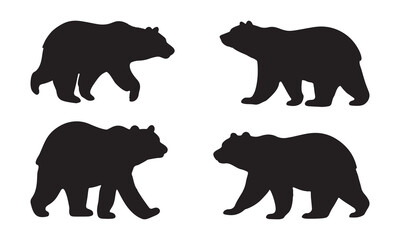 Fototapeta premium Bear Silhouette Collection of Walking Bears in Side Profile – Black Animal Shapes for Wildlife Art, Nature Logos, Vector Icons, and Rustic Design Elements