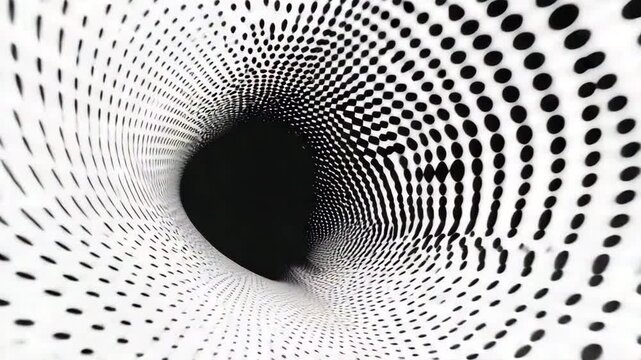 binary code tunnel, black and white dots, hole, wave