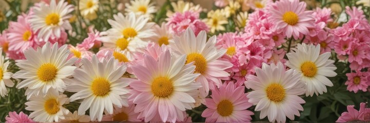 Vibrant pink & white flowers stand out against warm sunny yellow ,  yellow,  white,  botanical