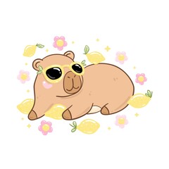 Sunny Capybara Lemon Fiesta.Cheerful Capybara Summer Splash.Refreshing Capybara Lemon Grove