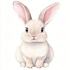 Fototapeta premium Adorable Watercolor Painting of a Cute Baby Bunny Rabbit Sitting on White BackgroundPerfect for Children's Illustrations