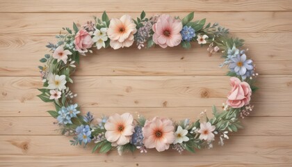 Delicate watercolor floral wreath, wood background  Perfect for baby shower invitations , art, blue