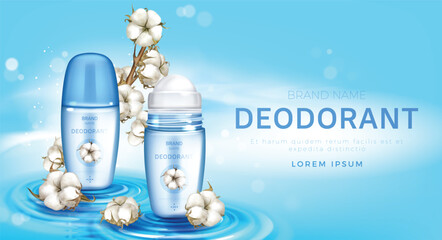 Roll on deodorant and cotton flowers realistic