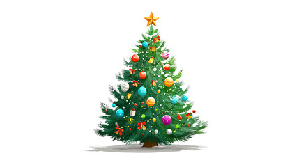 Festive Christmas tree adorned with colorful ornaments.