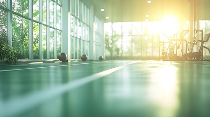 Brightly lit gym room with sunlight streaming through creating a motivational atmosphere