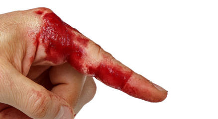 human hand with a damaged finger, isolated on a transparent background
