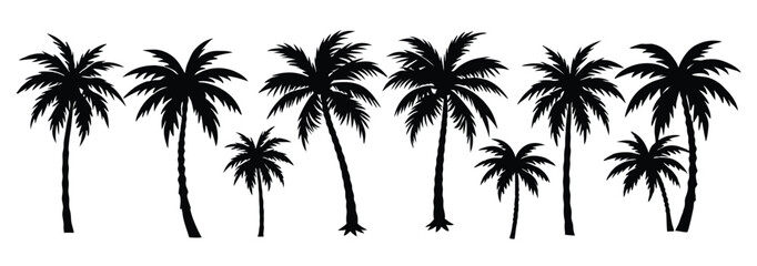 Palm tree silhouette on tropical beach with sunset and ocean view vector illustration