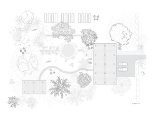 Architectural Drawings, people plan vector in park out door illustration, top view, Minimal style hand drawn, set elements for architecture and landscape design. Sections, Elevations  © feipco