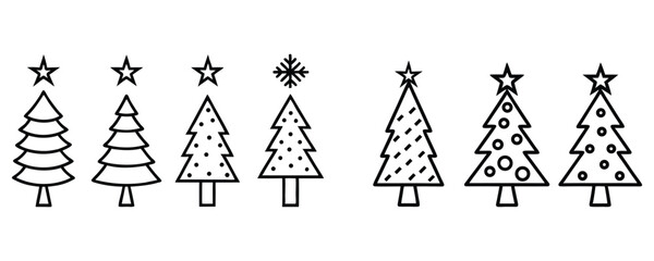 Vector illustration of a green Christmas pine tree, a holiday Christmas vector design for winter celebration with snowflake decoration