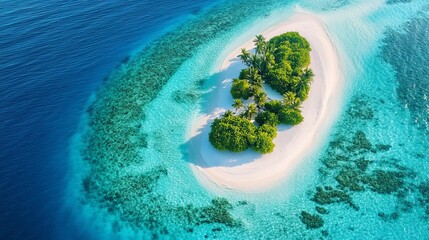 Stunning aerial view tropical island paradise beach ocean turquoise water sea sky sand reef blue palm