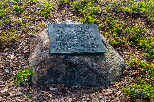 Warsaw, Poland - April 12, 2025: Memorial stone to female gymnasium of Jadwiga Kowalczyk and Jadwiga Jawurkowna.