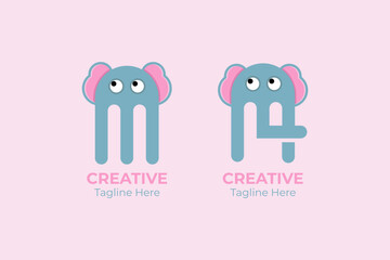 Letter M elephant logo design icon. Mammoth M initial letter design template.