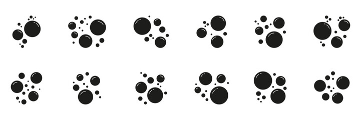 Soap Bubbles Solid Icon. Group Of Floating Soapy Air Bubbles With Reflective Highlights Silhouette Symbol. Isolated Vector Illustration