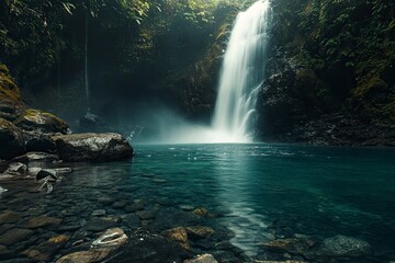 Waterfall in Forest Landscape