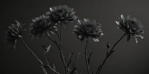Obraz premium Intricate charcoal blooms, elegant black stems Dark grey backdrop , vintage, pattern